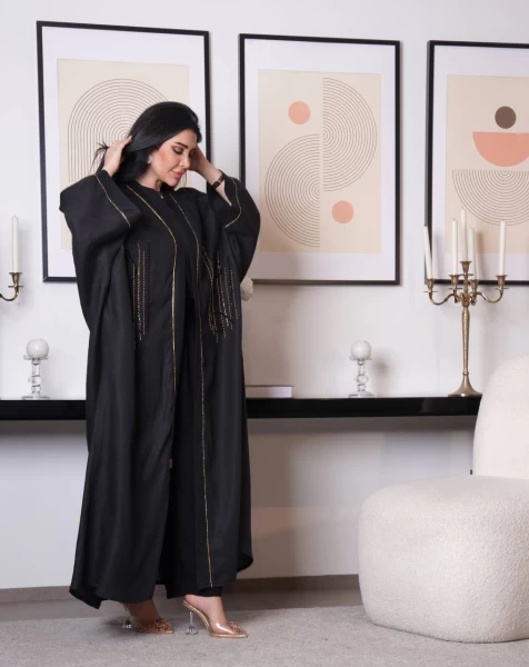 Black Linen Abaya  IB153 Black